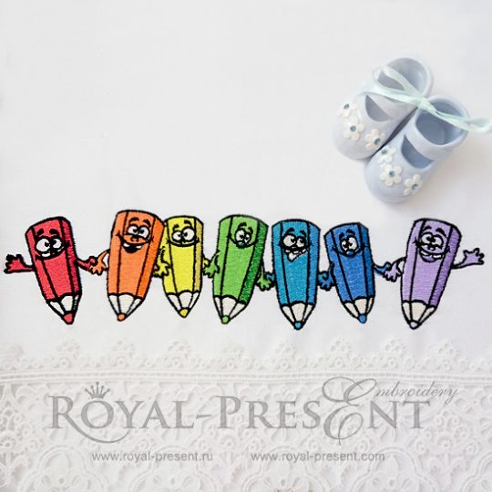 Дизайн машинной вышивки Цветные карандаши - 4 размера