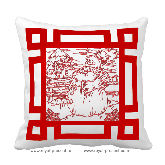 Дизайн для машинной вышивки Снеговик в технике RedWork