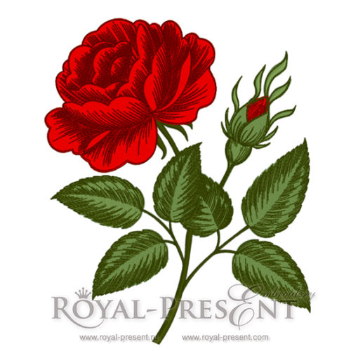 Дизайн машинной вышивки Роза в стиле гравюры викторианской эпохи - 2 размера