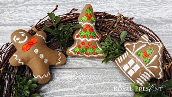 Три Дизайна машинной вышивки Новогодние пряники