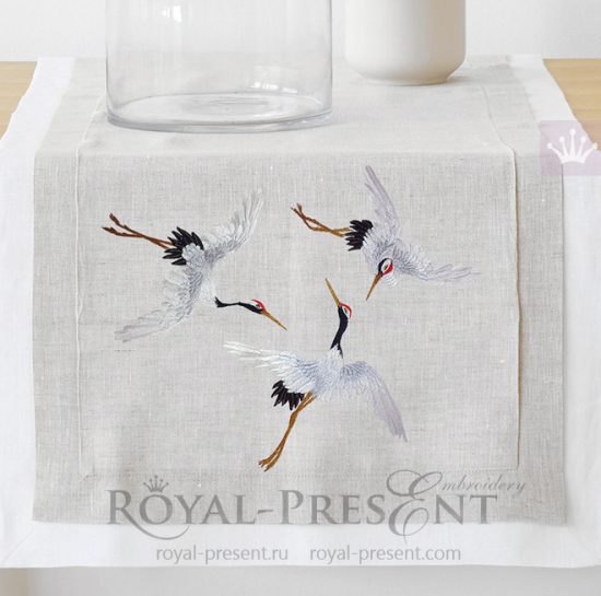 Три дизайна машинной вышивки Журавли