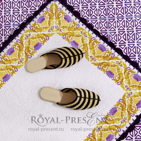 Золотые Чертополохи угловой фрагмент для машинной вышивки