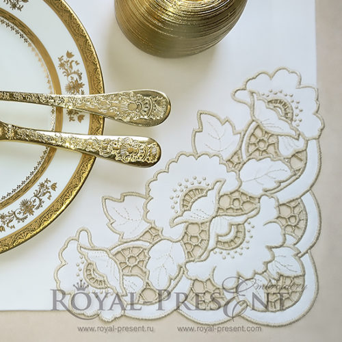 Угловой дизайн машинной вышивки Маки ришелье