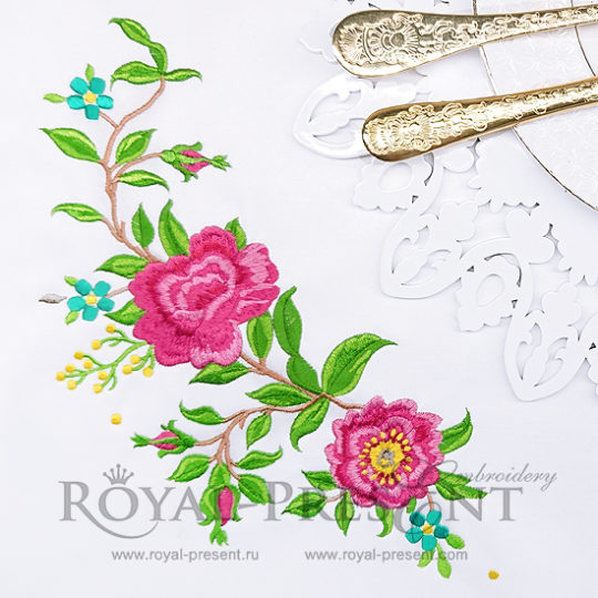 Угловой дизайн машинной вышивки Плетистая Роза - 2 размера