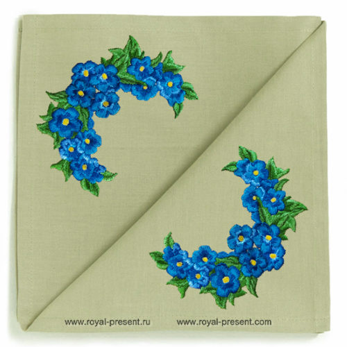 Венок незабудок дизайн машинной вышивки