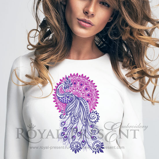 Дизайн машинной вышивки Павлин и Мандала с кристаллами